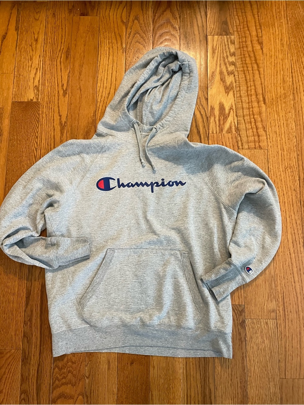 Champion Kids Gray Pullover Hoodie With Blue Graphics Size L